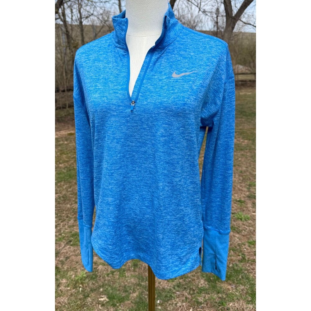 Nike Dri Fit Element 1/4 Zip Running Top Womens Small Blue Thumbholes Athletic